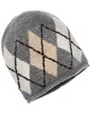 Amicale Cashmere Large Argyle Boucle Cashmere Beanie In Gray
