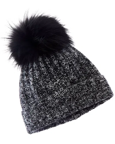 Amicale Cashmere Marl Ladderstitch Cashmere Hat In Black