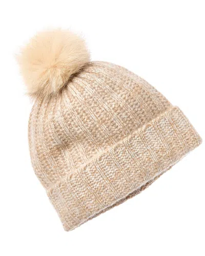 Amicale Cashmere Marl Ladderstitch Cashmere Hat In Brown