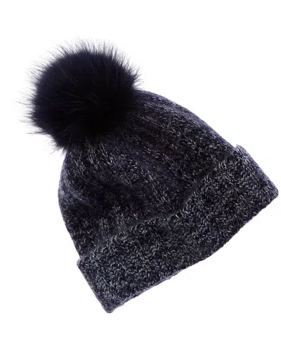 Amicale Cashmere Marl Ladderstitch Cuffed Cashmere Hat In Blue