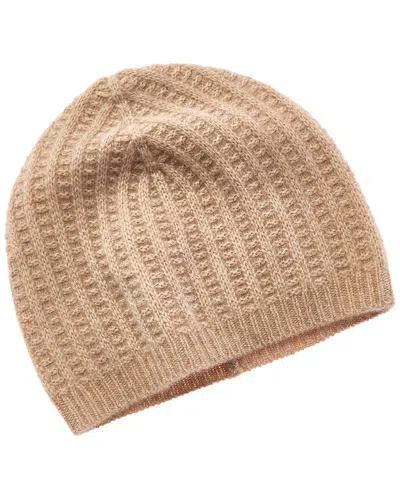 Amicale Cashmere Marl Ribbed Cashmere Beanie In Beige