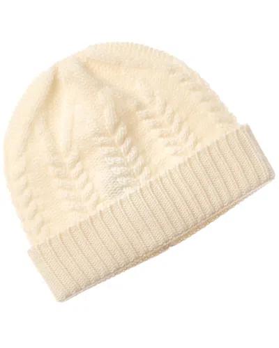 Amicale Cashmere New Cable Cuffed Cashmere Hat In White