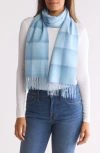 Amicale Cashmere Ombré Grid Scarf In Blue