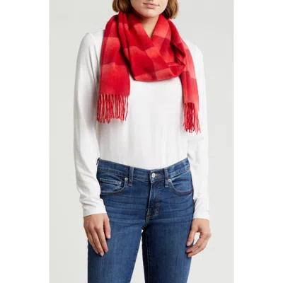 Amicale Cashmere Ombré Grid Scarf In Red