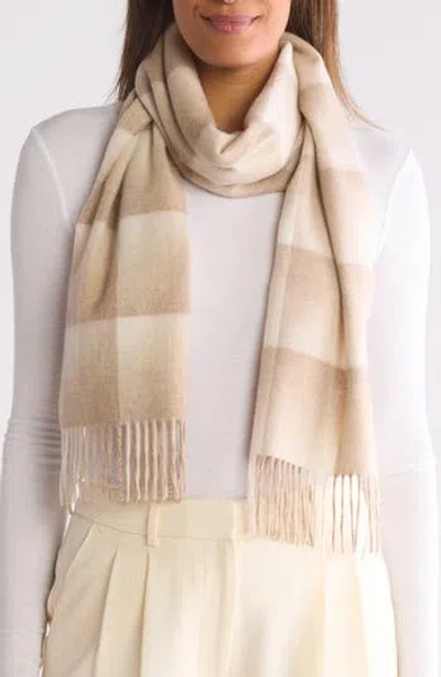 Amicale Cashmere Ombré Grid Scarf In Natural