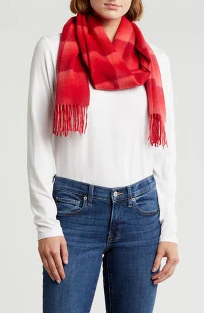 Amicale Cashmere Ombré Grid Scarf In Red