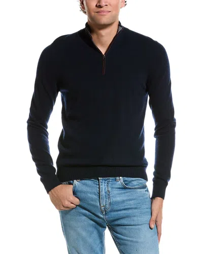 Amicale Cashmere Piping Cashmere 1/4-zip Sweater In Blue