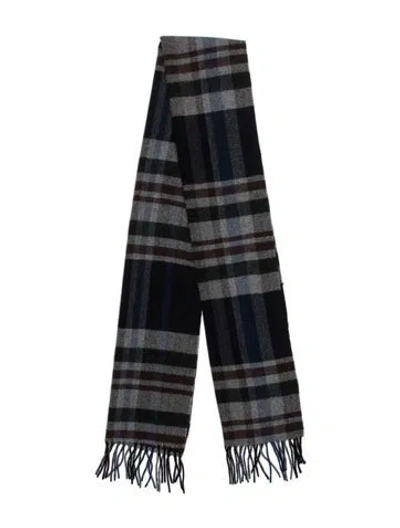 Pre-owned Amicale Cashmere Plaid Print Scarf In Grey
