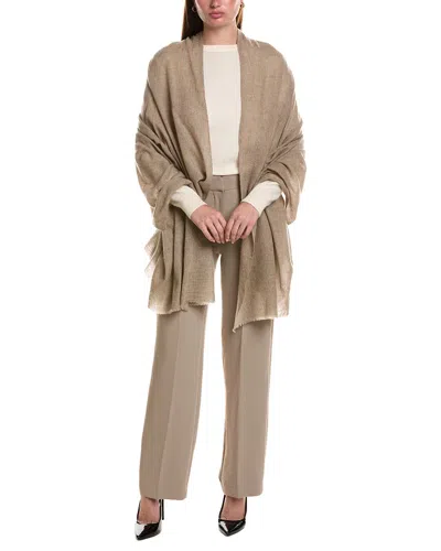 Amicale Cashmere Plain Weave Solid Cashmere Wrap In Brown
