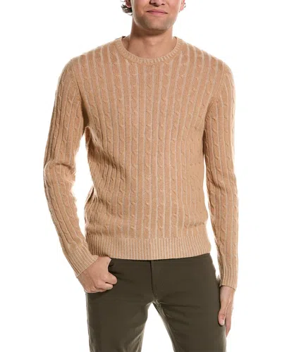 Amicale Cashmere Plaited Cable Cashmere Crewneck Sweater In Brown