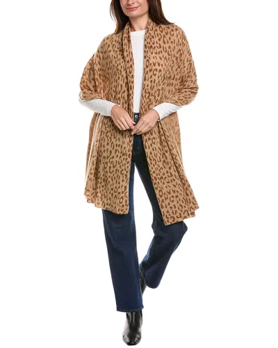 Amicale Cashmere Printed Cheetah Knit Cashmere Wrap In Brown