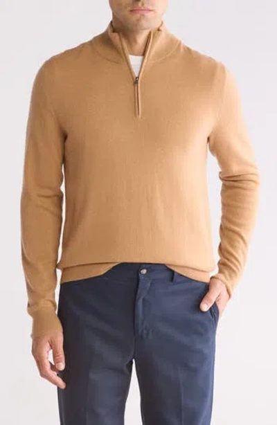 Amicale Cashmere Quarter-zip Pullover In Camel