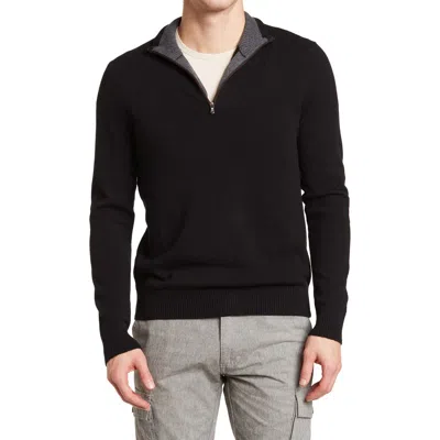 Amicale Cashmere Quarter Zip Pullover W/ Piping In Black