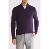 Amicale Cashmere Quarter Zip Pullover W/ Piping In Dark Purple