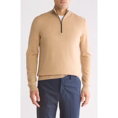 Amicale Cashmere Quarter Zip Pullover W/ Piping In Natural