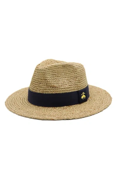 Amicale Cashmere Raffia Crochet Fedora In Neutral