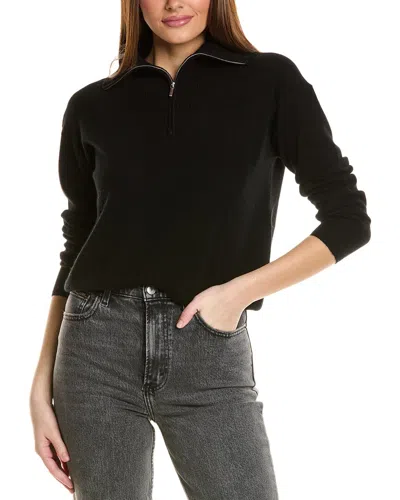 Amicale Cashmere Rib Detail 1/4-zip Cashmere Pullover In Black