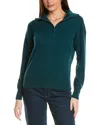 Amicale Cashmere Rib Detail 1/4-zip Cashmere Pullover In Green
