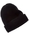 Amicale Cashmere Rib Double Fold-over Cuff Slouchy Cashmere Hat In Black