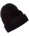 Amicale Cashmere Rib Double Fold-over Cuff Slouchy Cashmere Hat In Black