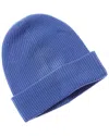 Amicale Cashmere Rib Double Foldover Cuff Slouchy Cashmere Beanie In Blue