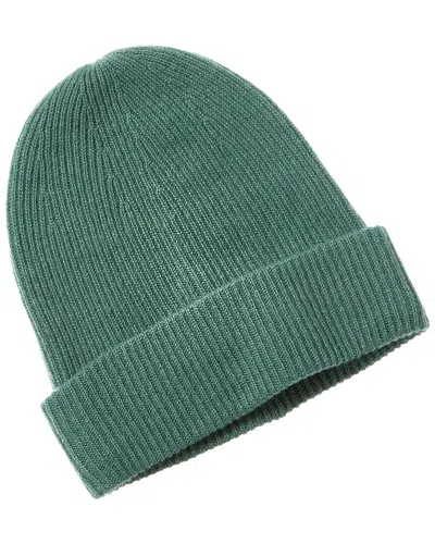Amicale Cashmere Rib Double Foldover Cuff Slouchy Cashmere Beanie In Green