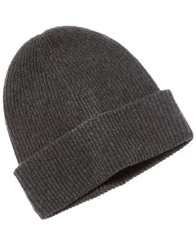 Amicale Cashmere Rib Double Foldover Cuff Slouchy Cashmere Beanie In Grey