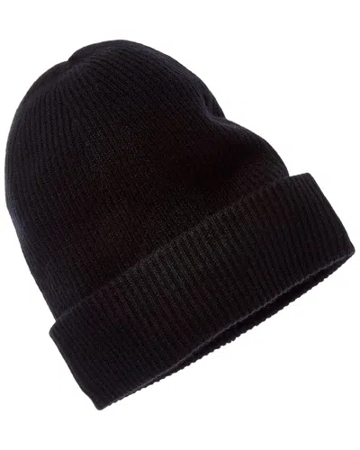 Amicale Cashmere Rib Double Fold-over Cuff Slouchy Cashmere Hat In Black