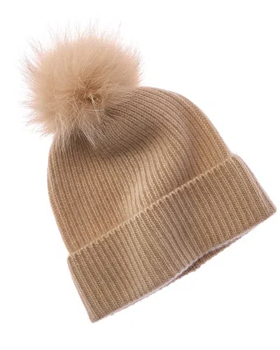 Amicale Cashmere Rib Knit Cashmere Hat In Brown