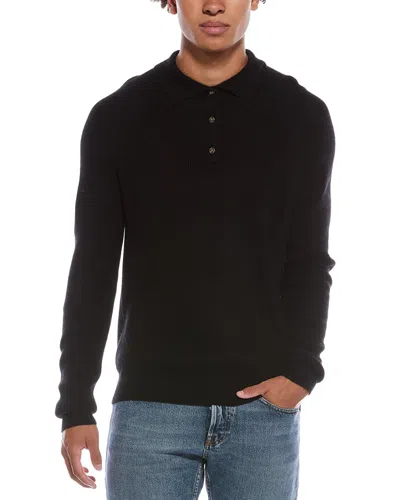 AMICALE CASHMERE AMICALE CASHMERE RIBBED CASHMERE BUTTON POLO SHIRT