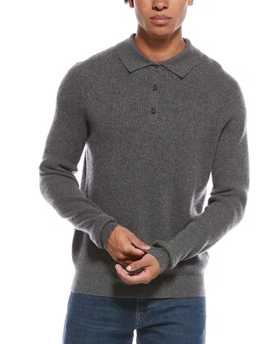 AMICALE CASHMERE AMICALE CASHMERE RIBBED CASHMERE BUTTON POLO SHIRT