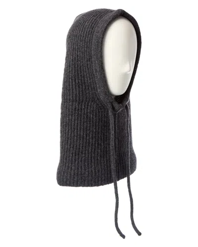 Amicale Cashmere Ribbed Knit Cashmere Hood In Gray