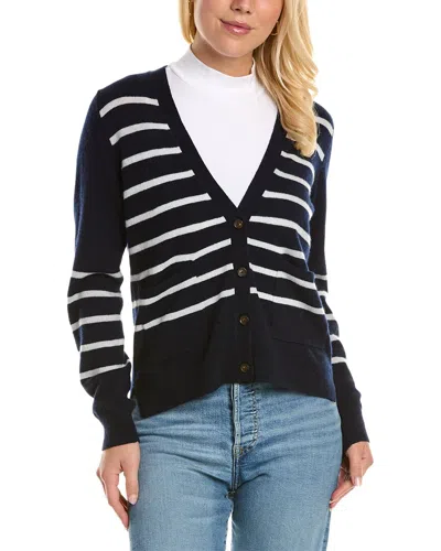 Amicale Cashmere Striped V-neck Cashmere Cardigan In Black