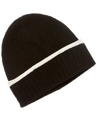 Amicale Cashmere Tipped Cuff Ribbed Cashmere Beanie In Black