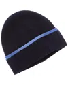 Amicale Cashmere Tipped Cuff Ribbed Cashmere Beanie In Blue