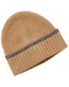 Amicale Cashmere Tipped Cuff Ribbed Cashmere Beanie In Brown
