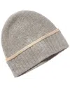 Amicale Cashmere Tipped Cuff Ribbed Cashmere Beanie In Grey