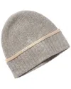 Amicale Cashmere Tipped Cuff Ribbed Cashmere Beanie In Grey