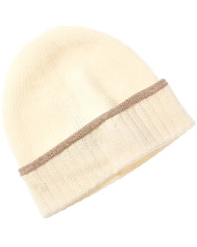 Amicale Cashmere Tipped Cuff Ribbed Cashmere Beanie In Yellow