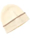 Amicale Cashmere Tipped Cuff Ribbed Cashmere Beanie In White