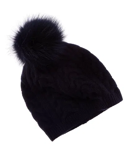 Amicale Cashmere Trellis Cable Knit Cashmere Hat In Blue