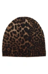Amicale Cheetah Print Cashmere Knit Beanie In Brown
