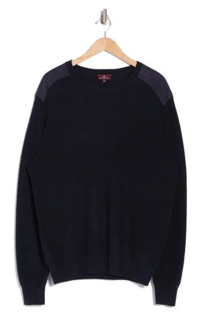 Amicale Faux Suede Patch Merino Wool Sweater In Navy