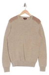 Amicale Faux Suede Patch Merino Wool Sweater In Oatmeal