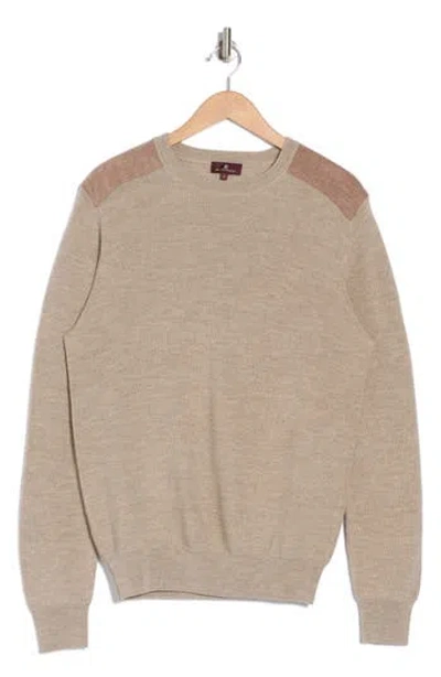 Amicale Faux Suede Patch Merino Wool Sweater In Oatmeal