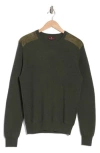 Amicale Faux Suede Patch Merino Wool Sweater In Olive