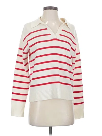 Pre-owned Amicale Long Sleeve Top Ivory V-neck Tops
