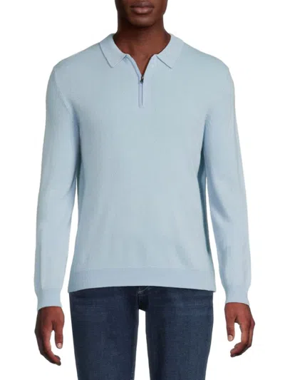 Amicale Men's Cashmere Zip Polo In Light Blue