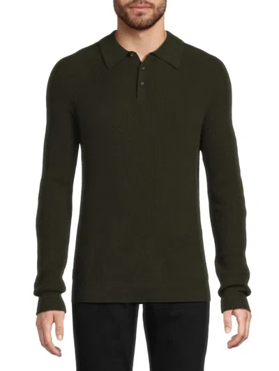 Amicale Men's Classic Fit Cashmere Rib Knit Polo In Olive