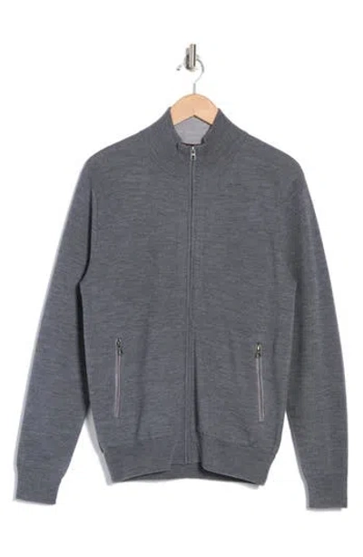 Amicale Merino Wool Full Zip Jacket In Grey/grey